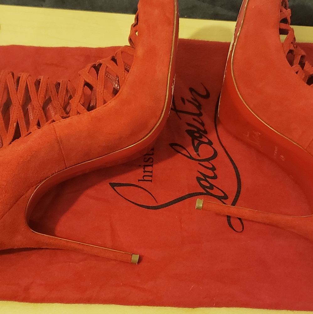 Christian Louboutin Red Suede Caged Pumps Gem